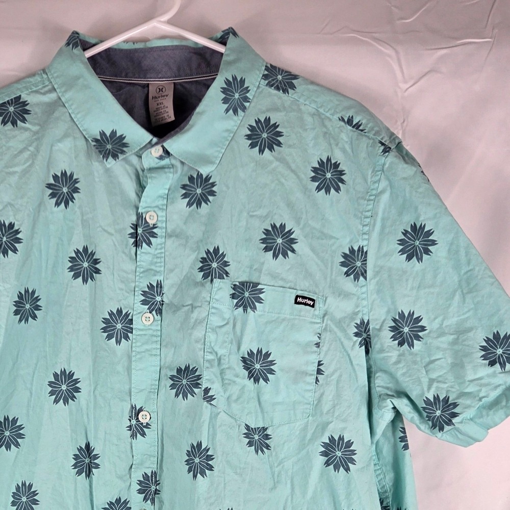 Hurley Mens XXL Mint Green Floral Starburst Short Sleeve Button Down Shirt